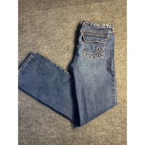 Outloud Flare Jeans Women Size 11 Blue Denim Stretch Mid Rise Low Waist RN 95256